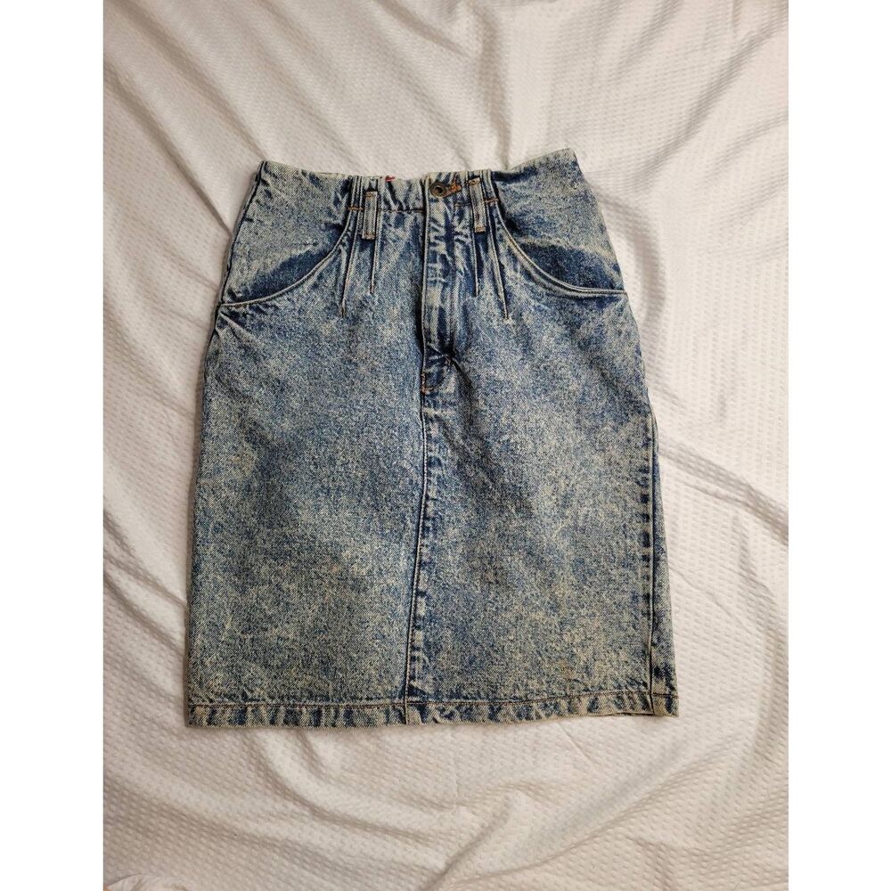 Retro Vintage boho 1970s denim acid wash jean skirt skirt size 3/4 - Picture 10 of 10